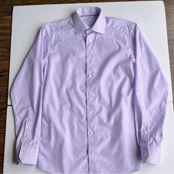 Eton Slim Fit Micro Check Dress Shirt Men's 38/15 Light Purple Spread Collar L/S - Picture 4 of 8